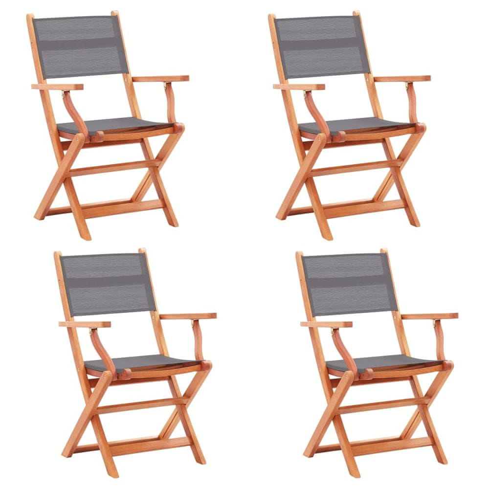 Vidaxl Skladacie záhradné stoličky 4 ks, sivé, eukalyptus a textilén